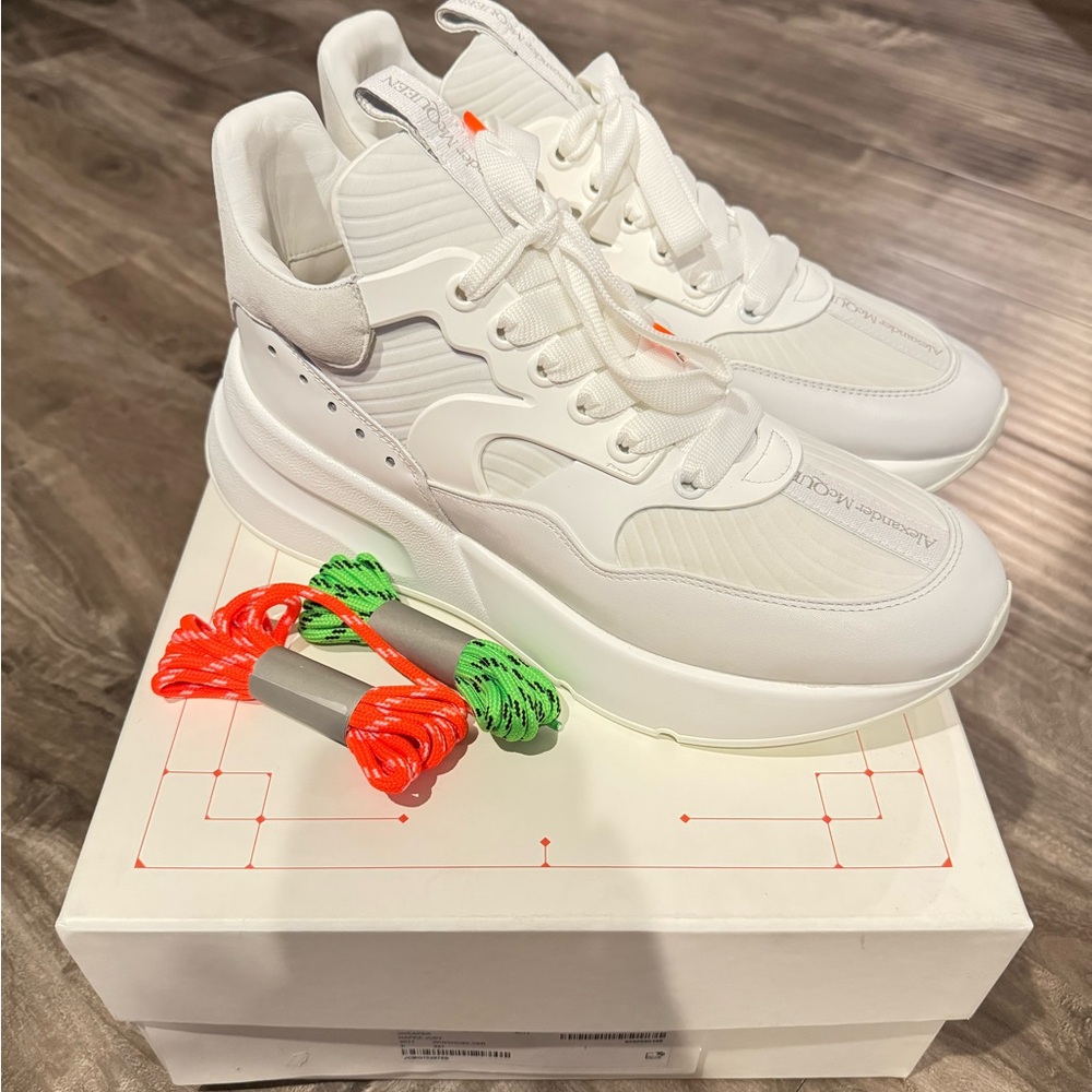 Brand new Alexander McQueen White Sneakers with Neon Accents